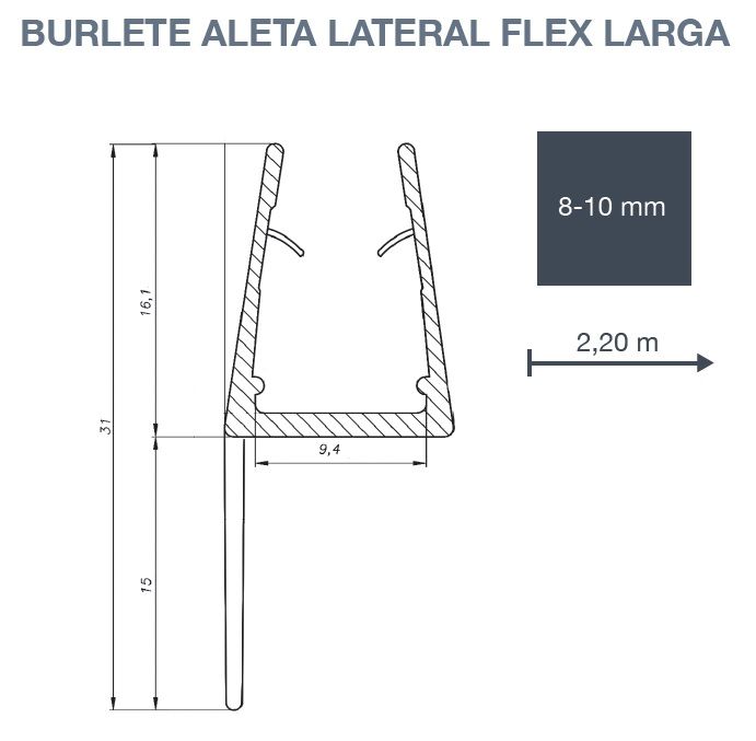 Lot de 10 joints d'étanchéité / longs joints d'étanchéité flexibles pour ailes latérales (verre 8 - 10 mm) - Image 2